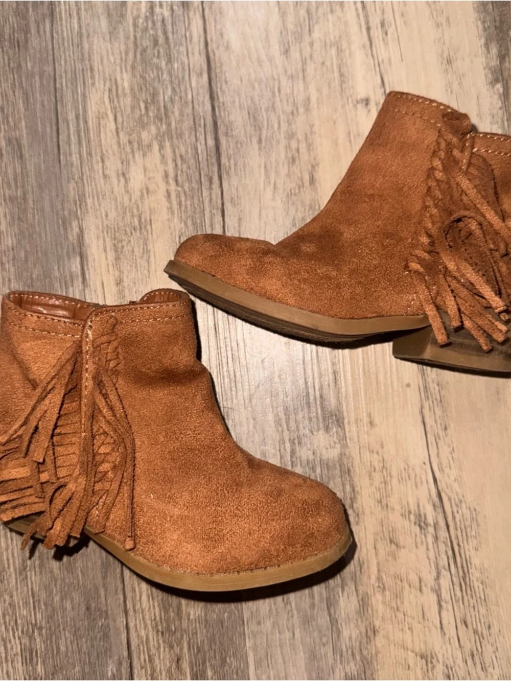 Rampage Kids Suede Fringe Ankle Booties- Cognac Brown